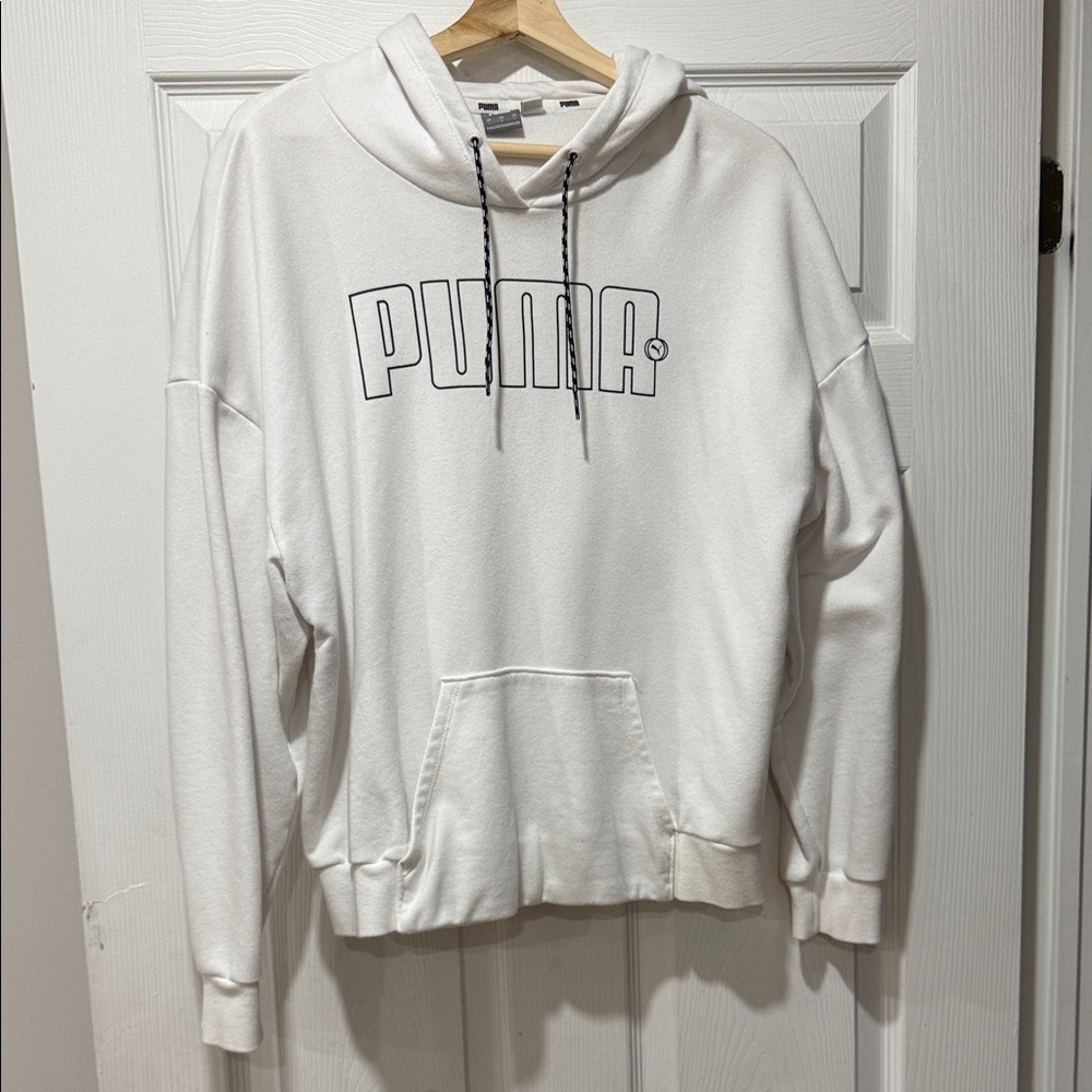 Puma Women’s White Crewneck Hoodie with Black Logo